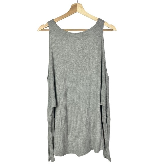 Chaser Light Gray Waffle Knit Cold Shoulder Long Sleeve Top M - Picture 3 of 4